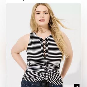 Torrid Fitted Super Soft Rib Lace Up Ruched Tie Front Crop Tank